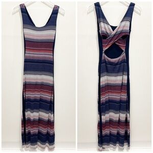 Gilli Stripe Stretch Maxi Dress Navy Small Open Back Sleeveless